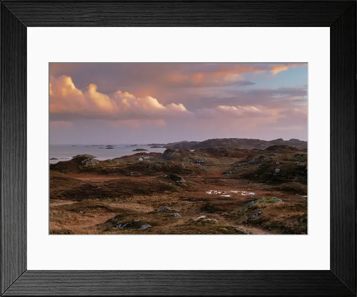 Framed Print : Typical Harris moorland scenery and the Small Islands, view towards Rubha Bhocaig, Isle of Harris, Outer Hebrides, Scotland, United Kingdom, Europe Framed Print : Typical Harris moorland scenery and the Small Islands, view towards Rubha Bhocaig, Isle of Harris, Outer Hebrides, Scotland, United Kingdom, Europe