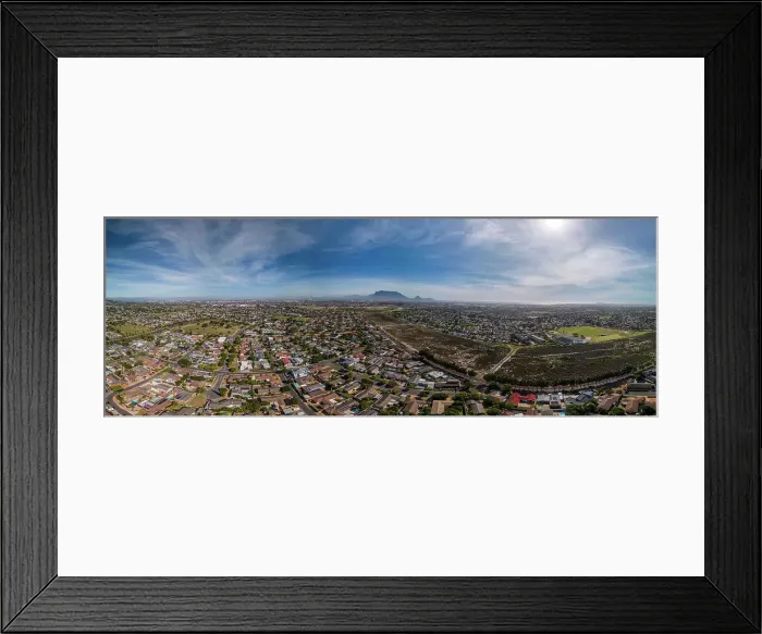 Framed Print : Aerial drone panoramic view of Northern residential suburbs in Cape Town, looking towards the south and Table Mountain, Cape Town, Western Cape, South Africa, Africa Framed Print : Aerial drone panoramic view of Northern residential suburbs in Cape Town, looking towards the south and Table Mountain, Cape Town, Western Cape, South Africa, Africa