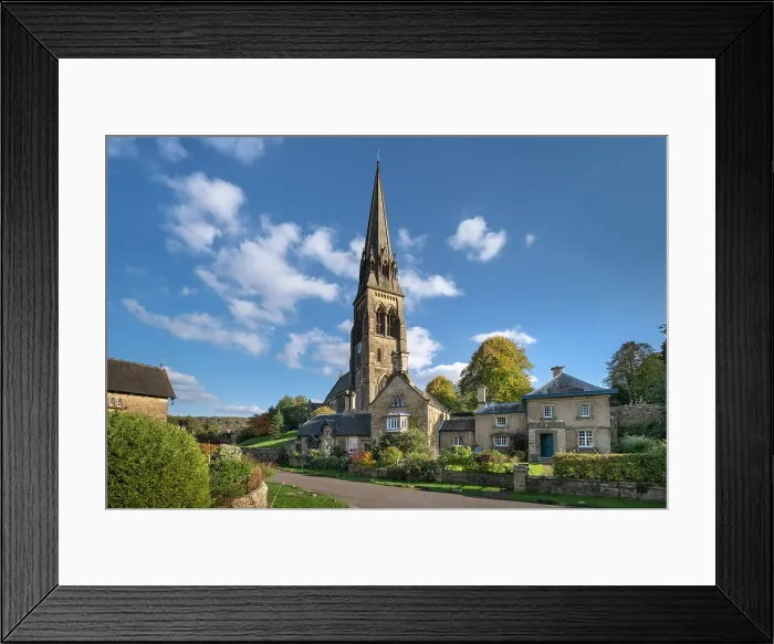 Framed Print : St. Peter's Church and the village of Edensor in autumn, Chatsworth Estate, Peak District National Park, Derbyshire, England, United Kingdom, Europe Framed Print : St. Peter's Church and the village of Edensor in autumn, Chatsworth Estate, Peak District National Park, Derbyshire, England, United Kingdom, Europe