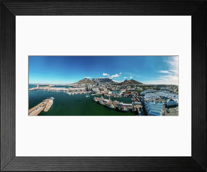 Framed Print : Aerial drone panoramic view of the V and A (Victoria and Alfred) Waterfront, a mixed-use destination located in the oldest working harbour in the Southern Hemisphere, with Table Mountain as backdrop, Cape Town, Western Cape, South Africa, Africa Framed Print : Aerial drone panoramic view of the V and A (Victoria and Alfred) Waterfront, a mixed-use destination located in the oldest working harbour in the Southern Hemisphere, with Table Mountain as backdrop, Cape Town, Western Cape, South Africa, Africa