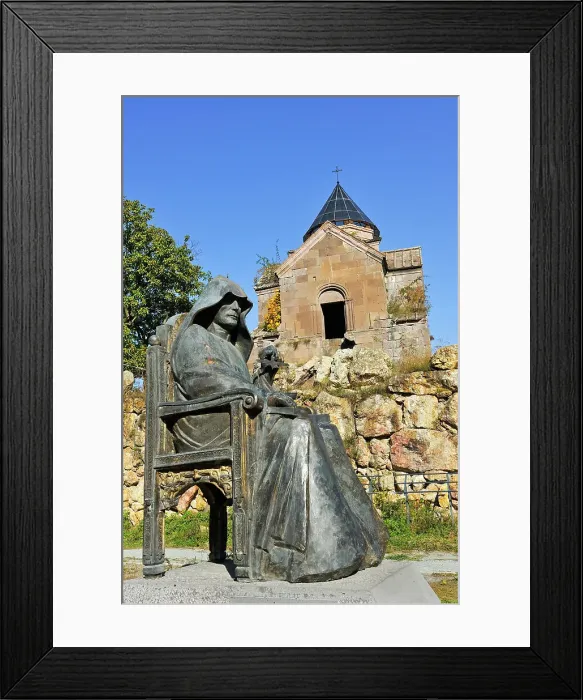 Framed Print : Statue of Mkhitar Gosh, 1130-1213, writer, thinker, priest, founder of Goshavank Monastery, Gosh village, Dilijan National Park, Tavush region, Armenia, Eurasia