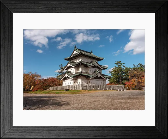 Framed Print : Wide angle view of the Samurai castle in autumn, Hirosaki, Honshu, Japan, Asia