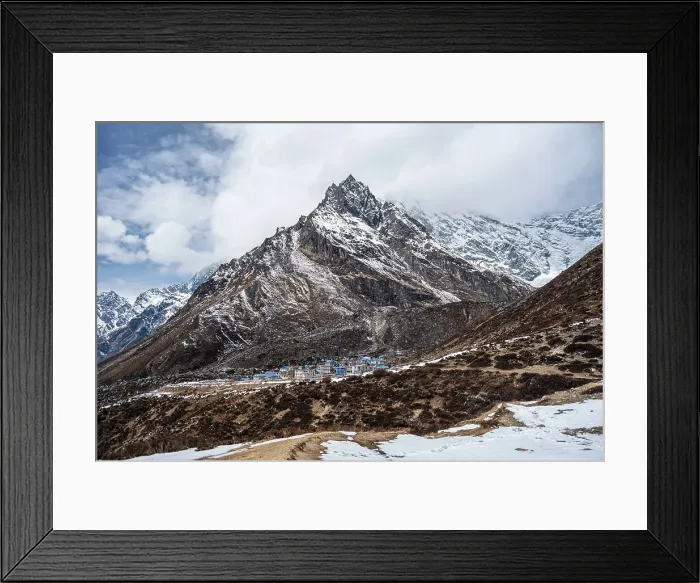 Framed Print : Colorful village at the foot of Langtang Lirung, high altitude mountains of Langtang Valley Trek near Kyanjin Gompa, Himalayas, Nepal, Asia Framed Print : Colorful village at the foot of Langtang Lirung, high altitude mountains of Langtang Valley Trek near Kyanjin Gompa, Himalayas, Nepal, Asia