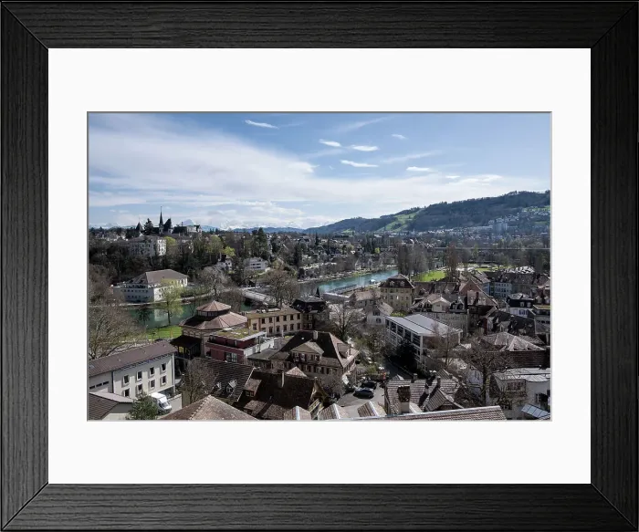 Framed Print : Cityscape of Bern, the federal city (Bundesstadt) and de facto capital of Switzerland, viewed from the central building of the Federal Palace of Switzerland, the seat of the Swiss government, with the Aare River in the background, Bern, Switzerland Framed Print : Cityscape of Bern, the federal city (Bundesstadt) and de facto capital of Switzerland, viewed from the central building of the Federal Palace of Switzerland, the seat of the Swiss government, with the Aare River in the background, Bern, Switzerland