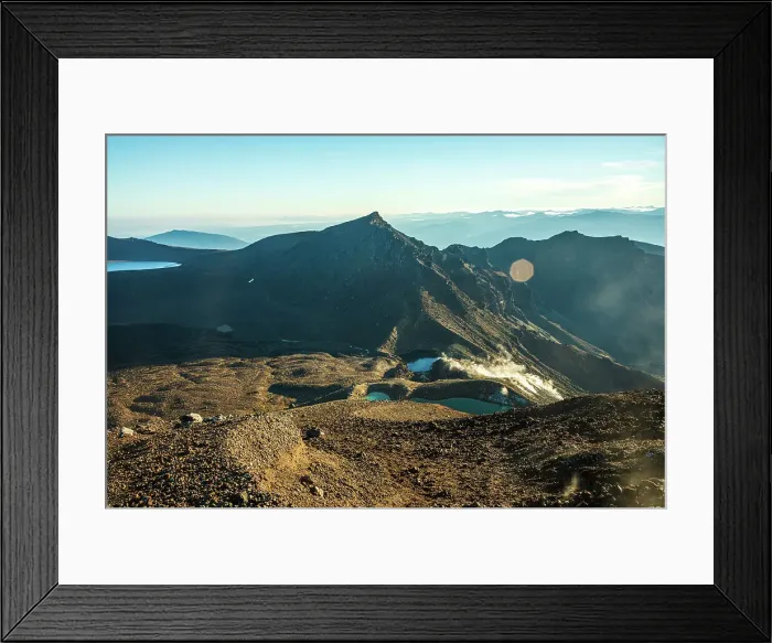 Framed Print : Sunrise above the Emerald Lakes, view from red crater, Tongariro National Park, UNESCO World Heritage Site, North Island, New Zealand, Pacific Framed Print : Sunrise above the Emerald Lakes, view from red crater, Tongariro National Park, UNESCO World Heritage Site, North Island, New Zealand, Pacific