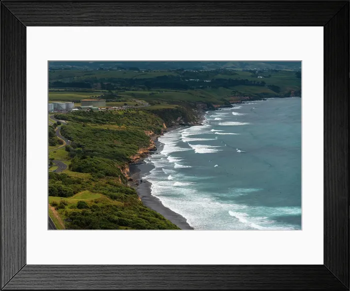 Framed Print : Aerial view along the blue coastline of the North Island close to New Plymouth, North Island, New Zealand, Pacific Framed Print : Aerial view along the blue coastline of the North Island close to New Plymouth, North Island, New Zealand, Pacific