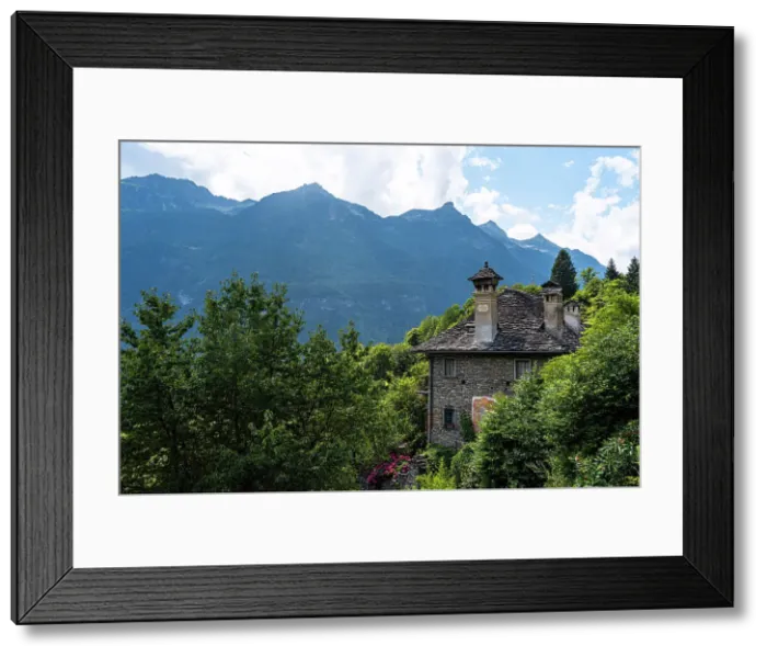 Framed Print : Mountain mansion in traditional architectural style, Naturpark Alta Valle Antrona, Piedmont, Italy, Europe Framed Print : Mountain mansion in traditional architectural style, Naturpark Alta Valle Antrona, Piedmont, Italy, Europe