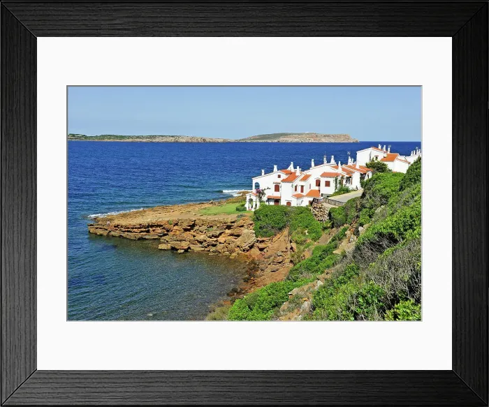 Framed Print : Holiday villas at Platges de Fornells, seaside resort, Menorca, Balearic Islands, Spain, Mediterranean, Europe Framed Print : Holiday villas at Platges de Fornells, seaside resort, Menorca, Balearic Islands, Spain, Mediterranean, Europe