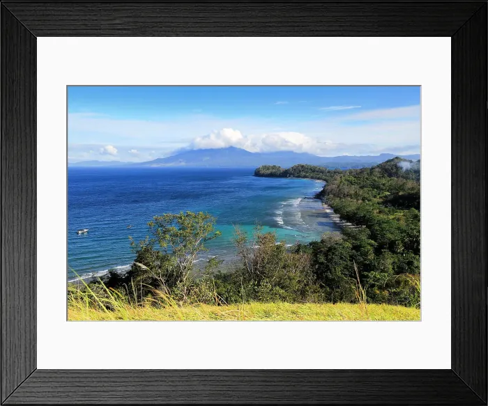 Framed Print : View south to Paal Beach and Tangkoko Nature Reserve beyond from Pulisan Resort and beach below, Pulisan, Minahasa Highlands, North Sulawesi, Indonesia, Southeast Asia, Asia Framed Print : View south to Paal Beach and Tangkoko Nature Reserve beyond from Pulisan Resort and beach below, Pulisan, Minahasa Highlands, North Sulawesi, Indonesia, Southeast Asia, Asia