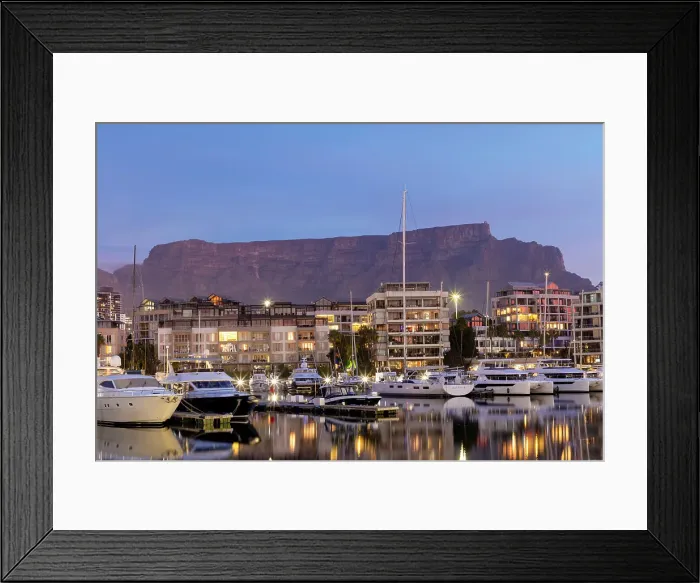 Framed Print : V&A (Victoria and Alfred) Waterfront and Table Mountain at dusk, Cape Town, Western Cape Province, South Africa, Africa Framed Print : V&A (Victoria and Alfred) Waterfront and Table Mountain at dusk, Cape Town, Western Cape Province, South Africa, Africa