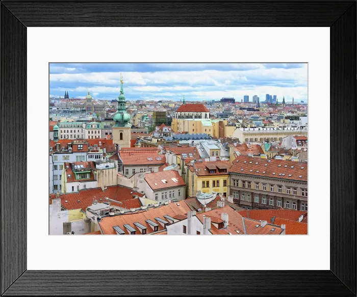 Framed Print : View over Prague city red roofs and Castle, Prague, Czech Republic (Czechia), Europe
