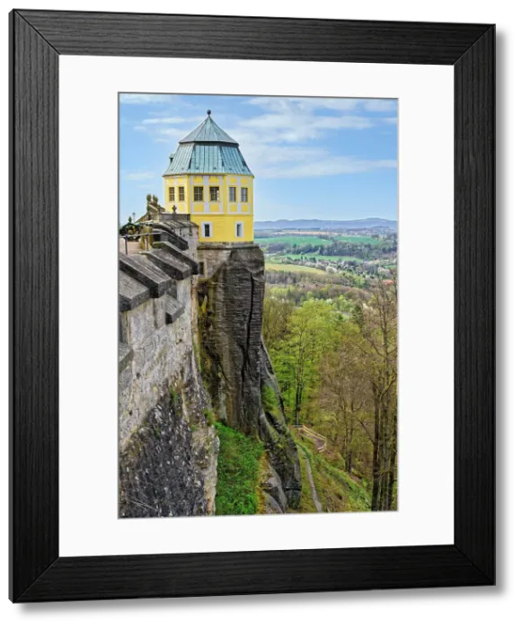 Framed Print : Konigstein fortress on top of the Elbe sandstone mountains, Friedrich castle observation tower, Konigstein, Saxony, Germany, Europe Framed Print : Konigstein fortress on top of the Elbe sandstone mountains, Friedrich castle observation tower, Konigstein, Saxony, Germany, Europe