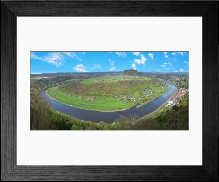 Framed Print : Panoramic view over the Elbe River meander from the Konigstein fortress on top of the Elbe sandstone mountains, Konigstein, Saxony, Germany, Europe Framed Print : Panoramic view over the Elbe River meander from the Konigstein fortress on top of the Elbe sandstone mountains, Konigstein, Saxony, Germany, Europe