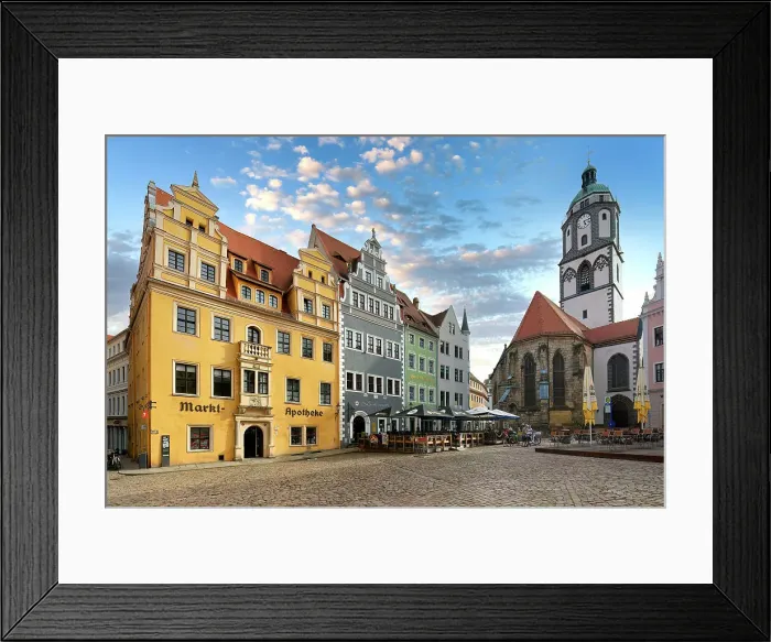 Framed Print : Historical Marktapotheke pharmacy and Late gothic Church of our Lady, Market square, Meissen, Saxony, Germany, Europe Framed Print : Historical Marktapotheke pharmacy and Late gothic Church of our Lady, Market square, Meissen, Saxony, Germany, Europe