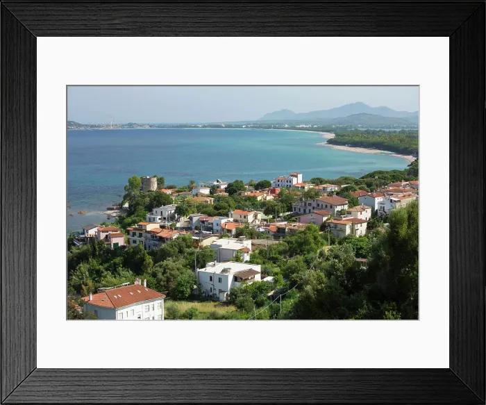 Framed Print : View over the village and coastline to distant Arbatax, Santa Maria Navarrese, Baunei, Nuoro, Sardinia, Italy, Mediterranean, Europe Framed Print : View over the village and coastline to distant Arbatax, Santa Maria Navarrese, Baunei, Nuoro, Sardinia, Italy, Mediterranean, Europe