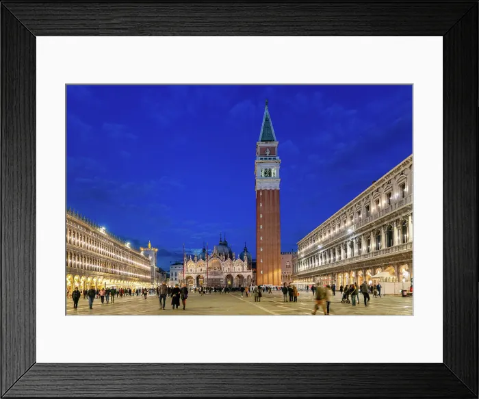 Framed Print : San Marco plaza (St. Mark's Square) with Basilica and church tower illuminated at night, Venice, UNESCO World Heritage Site, Veneto, Italy, Europe Framed Print : San Marco plaza (St. Mark's Square) with Basilica and church tower illuminated at night, Venice, UNESCO World Heritage Site, Veneto, Italy, Europe