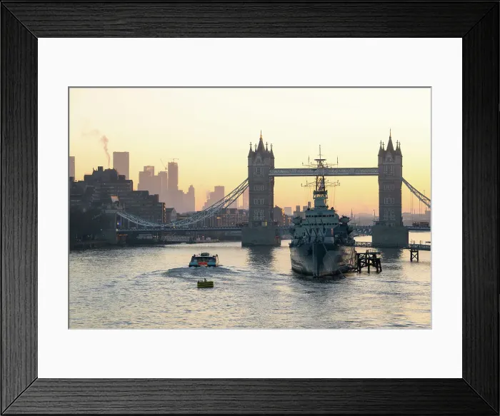 Framed Print : Tower Bridge and HMS Belfast at sunrise, River Thames, London, England, United Kingdom, Europe Framed Print : Tower Bridge and HMS Belfast at sunrise, River Thames, London, England, United Kingdom, Europe