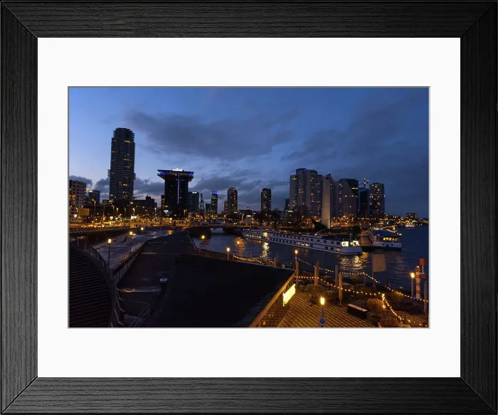 Framed Print : Night skyline of skyscrapers and harbour, Rotterdam, The Netherlands, Europe Framed Print : Night skyline of skyscrapers and harbour, Rotterdam, The Netherlands, Europe