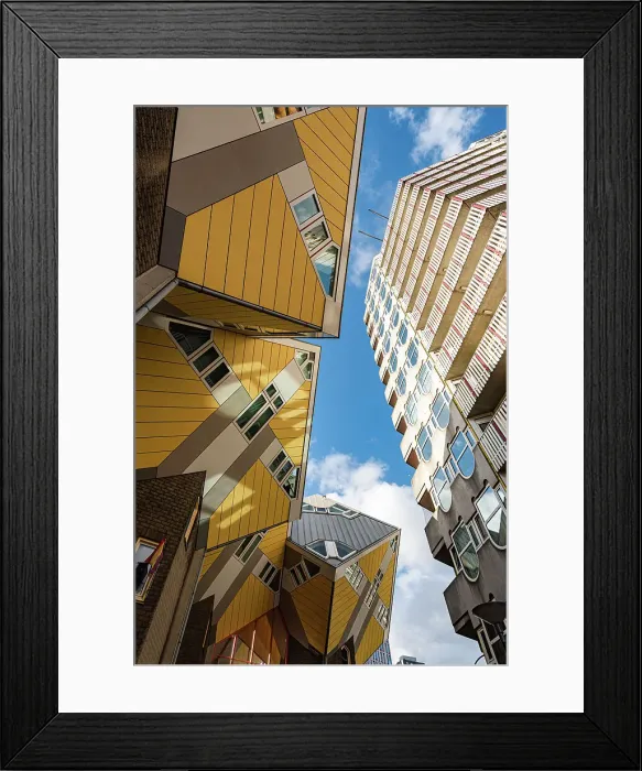 Framed Print : Cube houses, yellow cube shaped architecture, and Maastower, Rotterdam, The Netherlands, Europe Framed Print : Cube houses, yellow cube shaped architecture, and Maastower, Rotterdam, The Netherlands, Europe