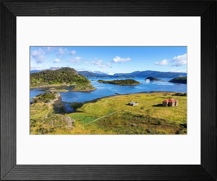Framed Print : Aerial of Wulaia Bay, Tierra del Fuego, Chile, South America Framed Print : Aerial of Wulaia Bay, Tierra del Fuego, Chile, South America