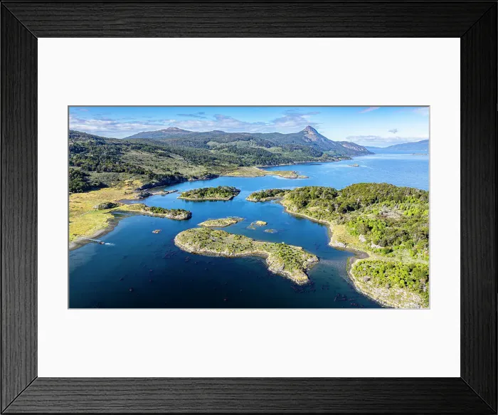 Framed Print : Aerial of Wulaia Bay, Tierra del Fuego, Chile, South America Framed Print : Aerial of Wulaia Bay, Tierra del Fuego, Chile, South America
