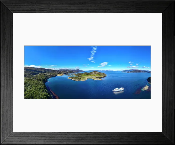 Framed Print : Aerial of a cruise ship in Wulaia Bay, Tierra del Fuego, Chile, South America Framed Print : Aerial of a cruise ship in Wulaia Bay, Tierra del Fuego, Chile, South America