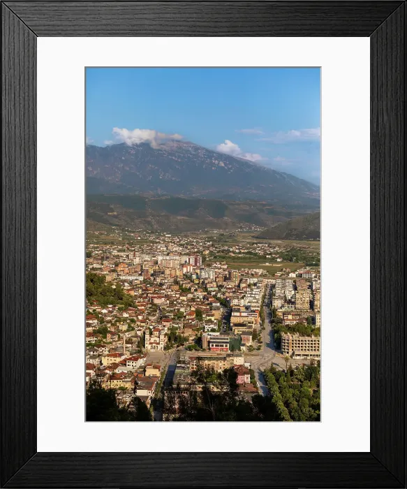 Framed Print : Bird's eye view of the city of Berat, Albania, Europe Framed Print : Bird's eye view of the city of Berat, Albania, Europe
