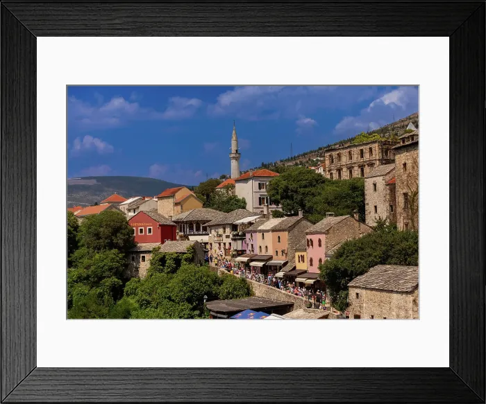 Framed Print : Buildings along the Neretva River, Mostar, Bosnia and Herzegovina, Europe Framed Print : Buildings along the Neretva River, Mostar, Bosnia and Herzegovina, Europe