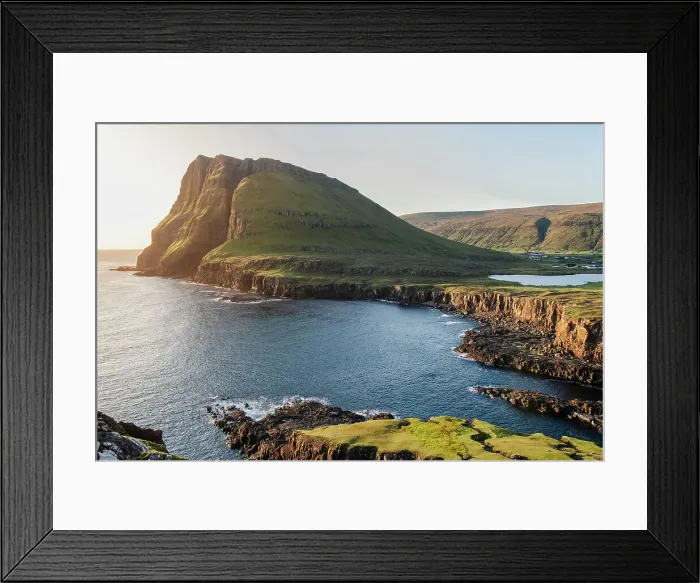 Framed Print : A panoramic view of a rugged coastal landscape of Suduroy in the Faroe Islands, Denmark, Atlantic, Europe Framed Print : A panoramic view of a rugged coastal landscape of Suduroy in the Faroe Islands, Denmark, Atlantic, Europe