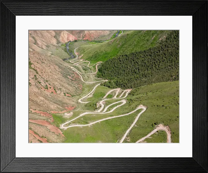 Framed Print : Aerial view of the winding mountain road at Kalmak-Ashu Pass, Kyrgyzstan, Central Asia, Asia Framed Print : Aerial view of the winding mountain road at Kalmak-Ashu Pass, Kyrgyzstan, Central Asia, Asia