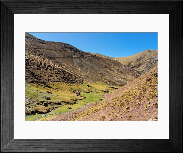 Framed Print : Valley in the Andes, near Rainbow Mountain, Pitumarca District, Cusco (Cuzco) Region, Peru, South America Framed Print : Valley in the Andes, near Rainbow Mountain, Pitumarca District, Cusco (Cuzco) Region, Peru, South America