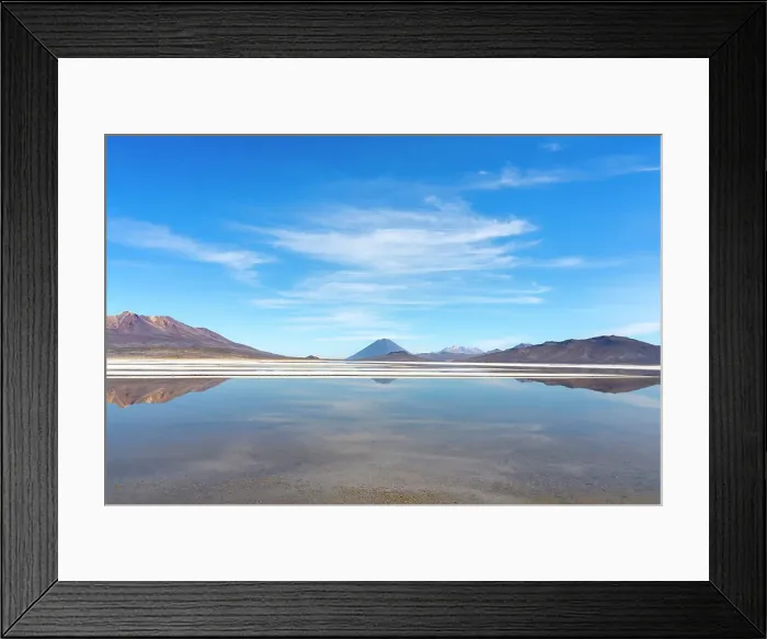 Framed Print : Reflection pool on salt flats and distant views of El Misti and Chachani volcanoes, Salinas y Aguada Blanca National Reserve, Arequipa Province, Arequipa Region, Peru, South America Framed Print : Reflection pool on salt flats and distant views of El Misti and Chachani volcanoes, Salinas y Aguada Blanca National Reserve, Arequipa Province, Arequipa Region, Peru, South America