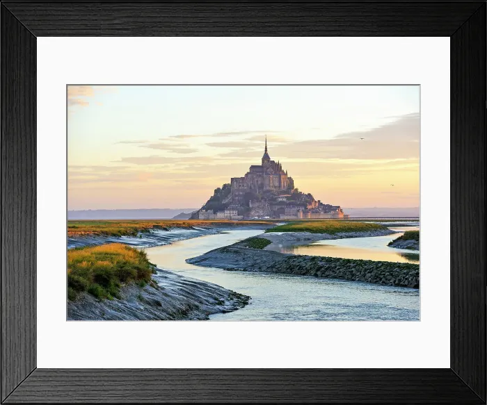 Framed Print : Mont-Saint-Michel, UNESCO World Heritage Site, in the mouth of the Couesnon river at sunrise, Manche department, Normandy region, France, Europe Framed Print : Mont-Saint-Michel, UNESCO World Heritage Site, in the mouth of the Couesnon river at sunrise, Manche department, Normandy region, France, Europe