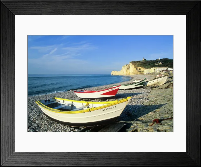 Framed Print : Fishing boats on the beach of Etretat, Cote d'Albatre, Pays de Caux, Seine-Maritime department, Upper Normandy region, France, Europe