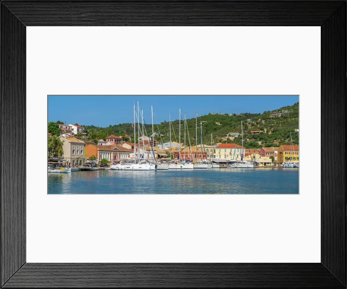 Framed Print : View of boats and colourful buildings in the harbour in Gaios Town, Paxos, Ionian Sea, Greek Islands, Greece, Europe Framed Print : View of boats and colourful buildings in the harbour in Gaios Town, Paxos, Ionian Sea, Greek Islands, Greece, Europe