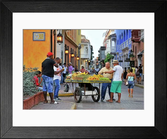 Framed Print : Street vendor of fruits inside the downtown colonial walled city, Cartagena, Colombia, South America Framed Print : Street vendor of fruits inside the downtown colonial walled city, Cartagena, Colombia, South America