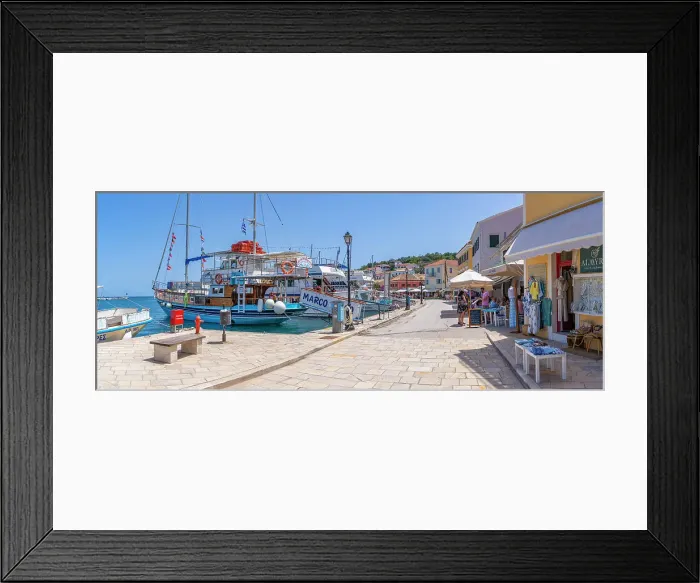 Framed Print : View of boats and cafes in the harbour in Gaios Town, Paxos, Ionian Sea, Greek Islands, Greece, Europe Framed Print : View of boats and cafes in the harbour in Gaios Town, Paxos, Ionian Sea, Greek Islands, Greece, Europe