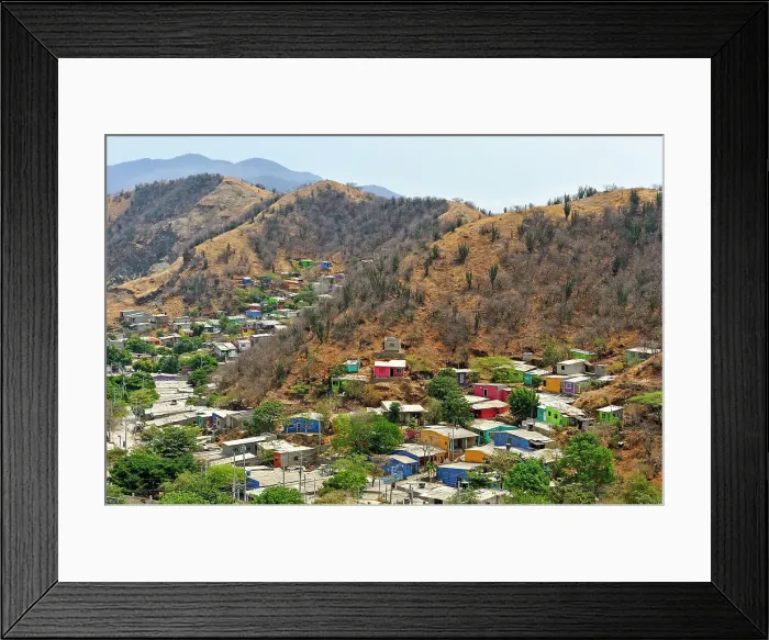 Framed Print : Colorful houses in a poor area on the hillside around Santa Marta, department of Magdalena, Caribbean Region, Colombia, South America Framed Print : Colorful houses in a poor area on the hillside around Santa Marta, department of Magdalena, Caribbean Region, Colombia, South America
