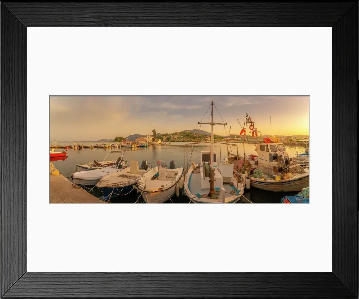 Framed Print : View of harbour boats and Holy Monastery of Panagia Vlacherna in Corfu Town, Corfu, Ionian Sea, Greek Islands, Greece, Europe Framed Print : View of harbour boats and Holy Monastery of Panagia Vlacherna in Corfu Town, Corfu, Ionian Sea, Greek Islands, Greece, Europe
