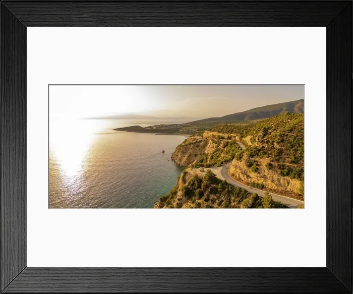 Framed Print : View of road and coastline at Northernmost point of Thassos island at sunset, Thassos, Aegean Sea, Greek Islands, Greece, Europe Framed Print : View of road and coastline at Northernmost point of Thassos island at sunset, Thassos, Aegean Sea, Greek Islands, Greece, Europe