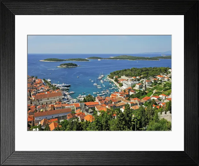 Framed Print : View over Hvar city from the fortress with Hell's Islands (Pakleni) in the background, Hvar island, Croatia, Southeast Europe Framed Print : View over Hvar city from the fortress with Hell's Islands (Pakleni) in the background, Hvar island, Croatia, Southeast Europe
