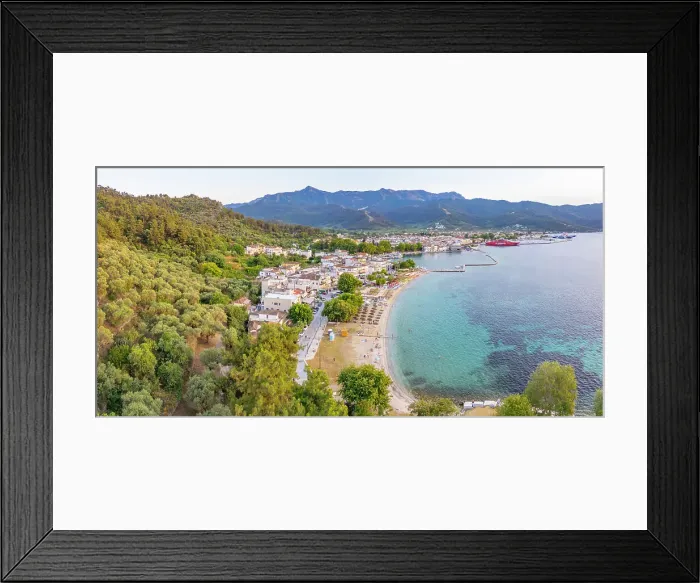 Framed Print : View of Thassos Town at sunset, Thassos Town, Limenas, Thassos, Aegean Sea, Greek Islands, Greece, Europe