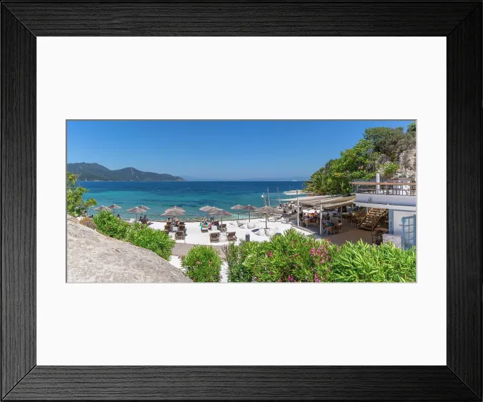 Framed Print : View of beach bar and sea in Thassos Town, Thassos, Aegean Sea, Greek Islands, Greece, Europe Framed Print : View of beach bar and sea in Thassos Town, Thassos, Aegean Sea, Greek Islands, Greece, Europe