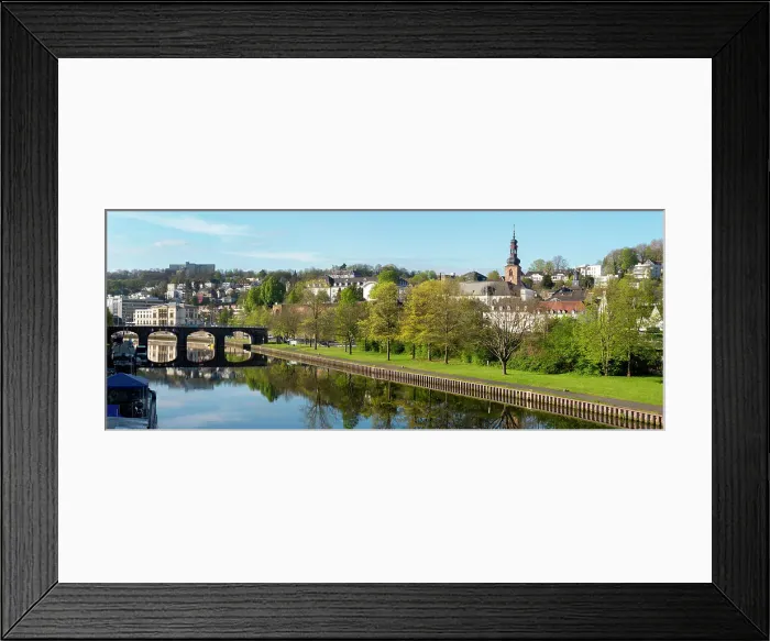 Framed Print : River Saar panorama, Saarbrucken, Saarland, Germany, Europe Framed Print : River Saar panorama, Saarbrucken, Saarland, Germany, Europe