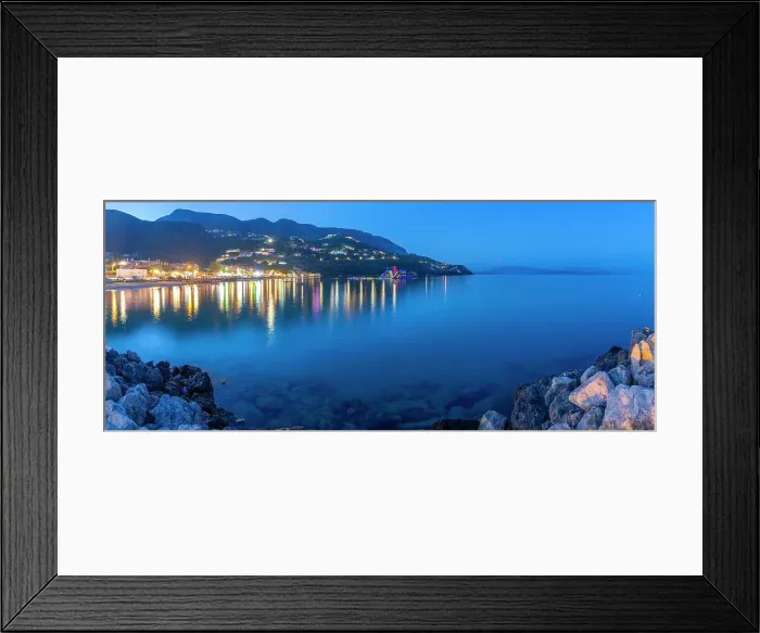 Framed Print : View of Ionian Sea and Ipsos Beach in Ipsos at dusk, Ipsos, Corfu, Ionian Sea, Greek Islands, Greece, Europe Framed Print : View of Ionian Sea and Ipsos Beach in Ipsos at dusk, Ipsos, Corfu, Ionian Sea, Greek Islands, Greece, Europe
