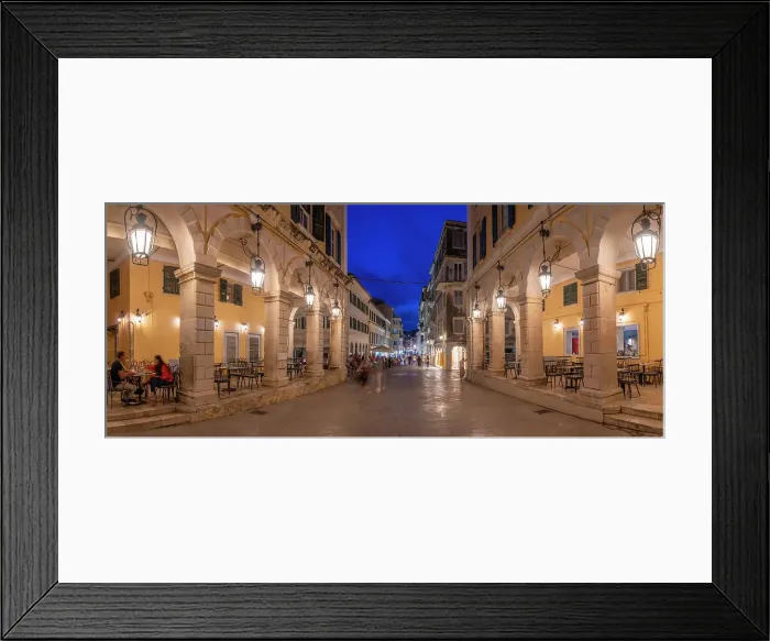 Framed Print : View of restaurant on Nikiforou Theotoki at dusk, Corfu Town, Corfu, Ionian Sea, Greek Islands, Greece, Europe Framed Print : View of restaurant on Nikiforou Theotoki at dusk, Corfu Town, Corfu, Ionian Sea, Greek Islands, Greece, Europe