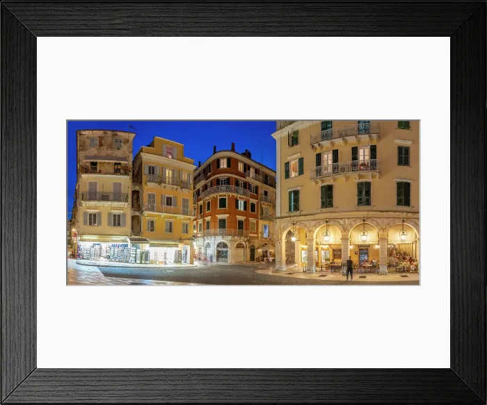 Framed Print : View of Pentophanaro (5 Lamps) in Place Theotoki at dusk, Corfu Town, Corfu, Ionian Sea, Greek Islands, Greece, Europe Framed Print : View of Pentophanaro (5 Lamps) in Place Theotoki at dusk, Corfu Town, Corfu, Ionian Sea, Greek Islands, Greece, Europe