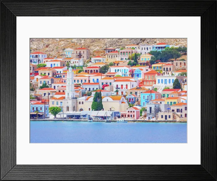 Framed Print : View of Emporio harbour and Saint Nicholas church in the distance, Emporio, Halki Island, Dodecanese Islands, Greek Islands, Greece, Europe Framed Print : View of Emporio harbour and Saint Nicholas church in the distance, Emporio, Halki Island, Dodecanese Islands, Greek Islands, Greece, Europe