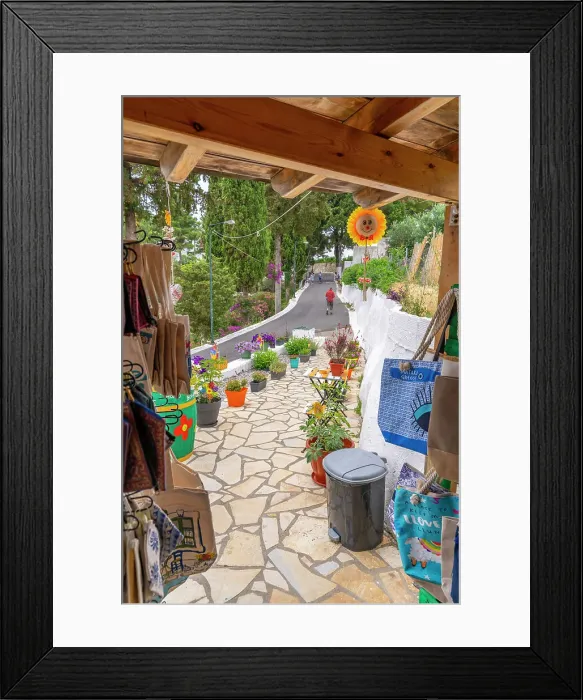 Framed Print : View of souvenir shop at the Monastery of Paleokastritsa in Palaiokastritsa, Corfu, Ionian Sea, Greek Islands, Greece, Europe Framed Print : View of souvenir shop at the Monastery of Paleokastritsa in Palaiokastritsa, Corfu, Ionian Sea, Greek Islands, Greece, Europe