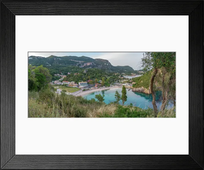 Framed Print : View of Agios Spiridon Beach from Monastery of Paleokastritsa at sunset, Palaiokastritsa, Corfu, Ionian Sea, Greek Islands, Greece, Europe Framed Print : View of Agios Spiridon Beach from Monastery of Paleokastritsa at sunset, Palaiokastritsa, Corfu, Ionian Sea, Greek Islands, Greece, Europe